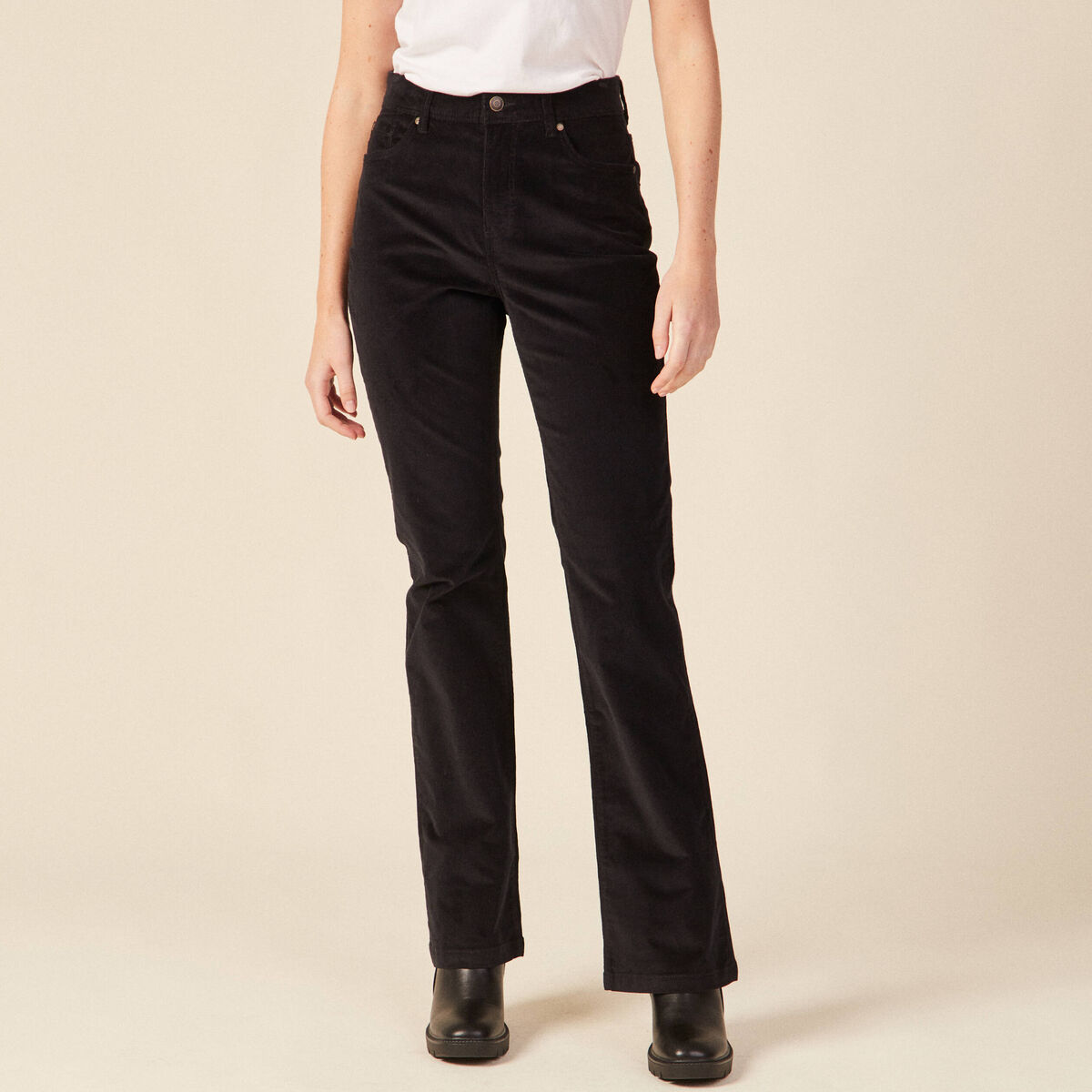 Pantalon bootcut velours noir femme
