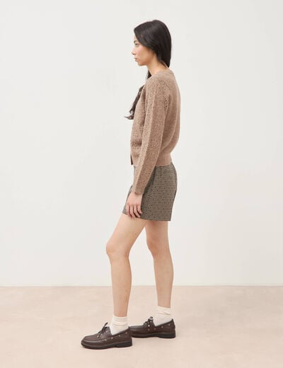 Gilet manches longues col rond taupe femme