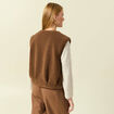 Gilet sans manches bouclette col rond marron femme