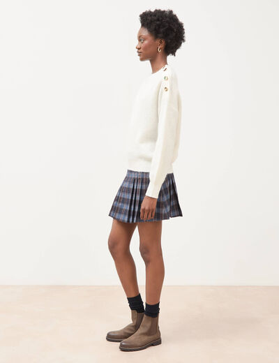 Pull droit col rond manches longues ecru femme
