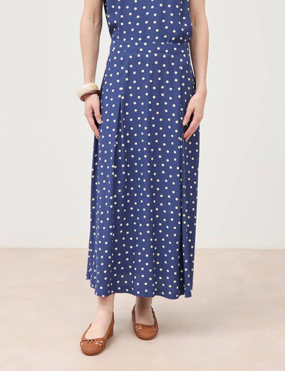 Jupe longue &eacute;vas&eacute;e bleu marine femme