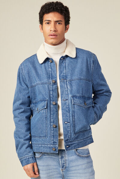 Veste droite en jean denim stone homme