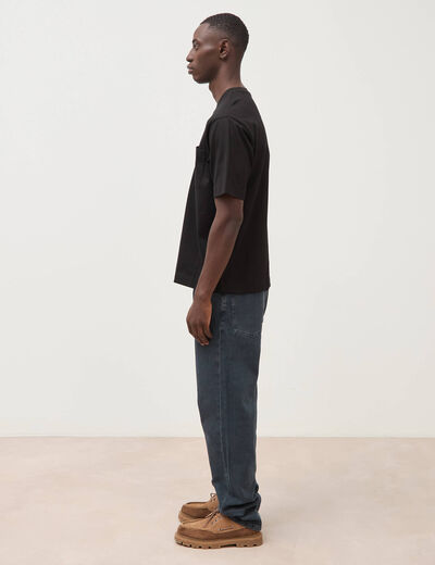 T-shirt droit en coton col ras du cou noir homme