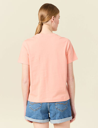 T-shirt en coton manches courtes rose corail femme