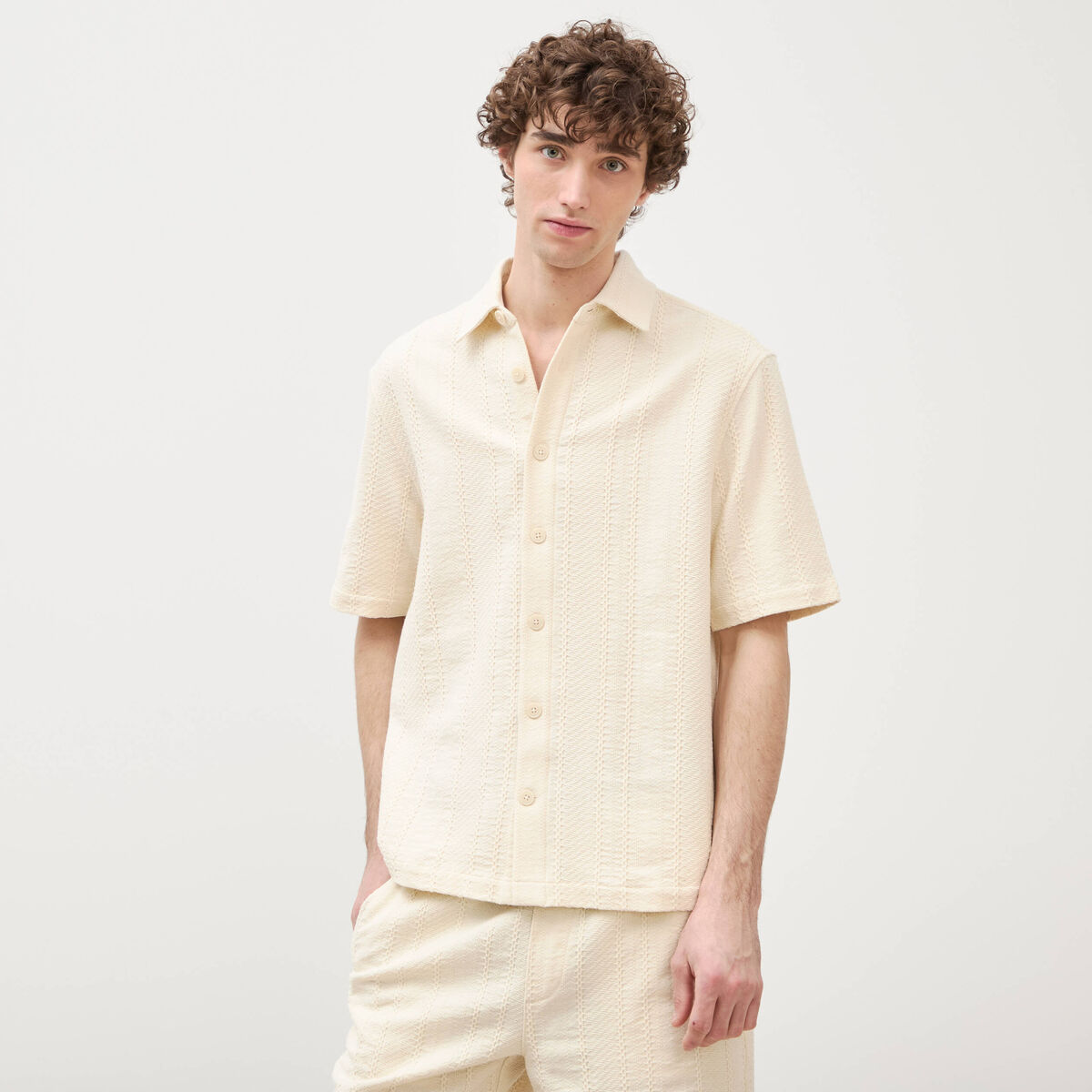 Chemise boyfriend manches courtes ecru homme
