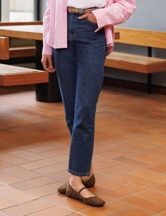 Jeans mom 7/8&egrave;me bleu femme