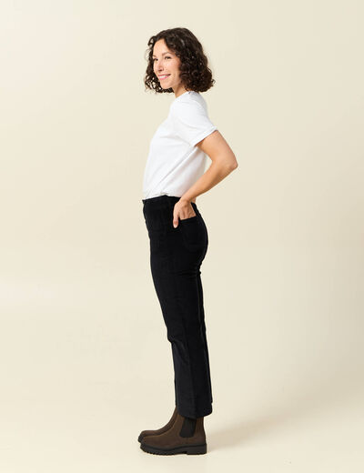 Pantalon bootcut cropped taille haute noir femme
