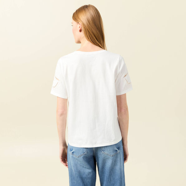 T-shirt manches courtes brodé ecru femme