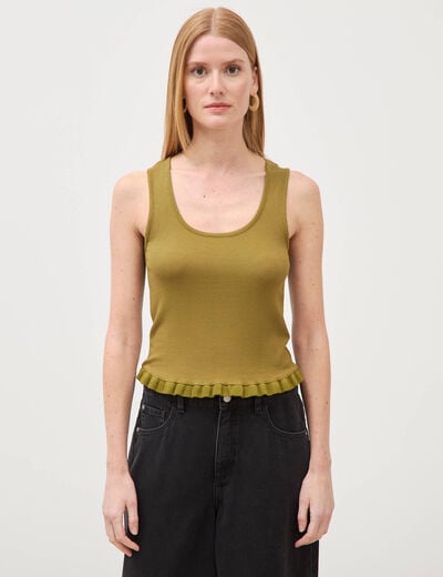D&eacute;bardeur bretelles col rond vert kaki femme