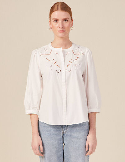 Chemise manches 3/4 brodée ecru femme