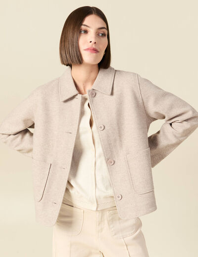 Cardigan droit court col classique creme femme