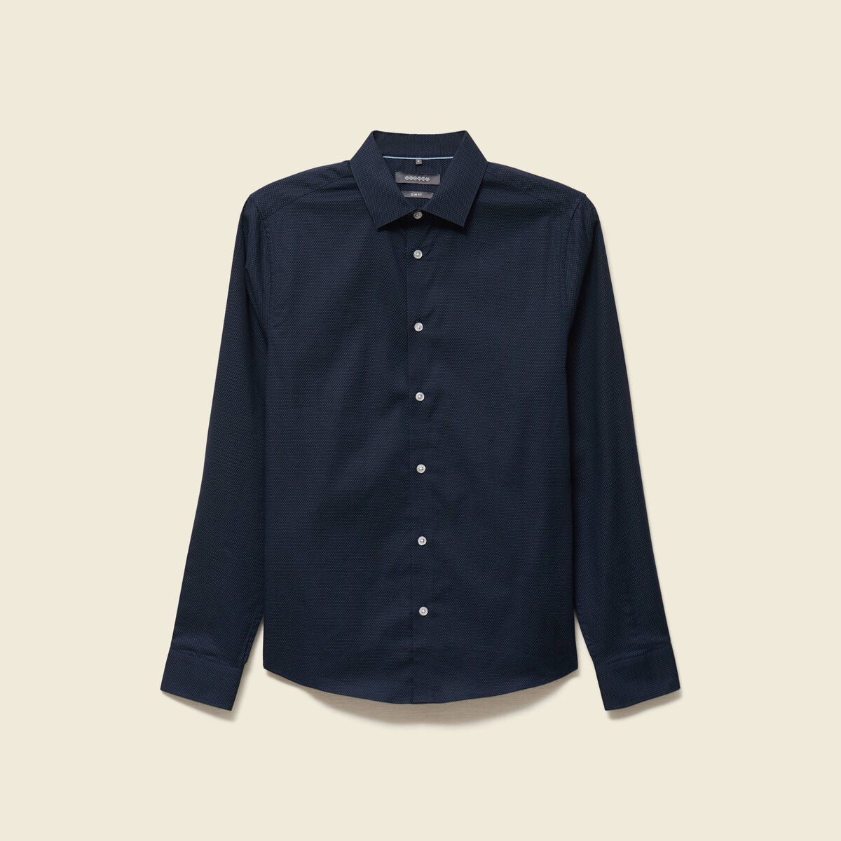 Chemise cintr&eacute;e en coton manches longues bleu marine homme