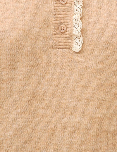 Pull col tunisien manches longues marron clair femme