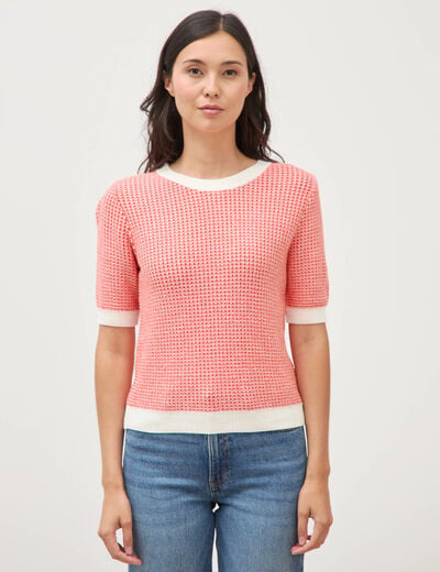 Pull droit court manches courtes orange fonc&eacute; femme