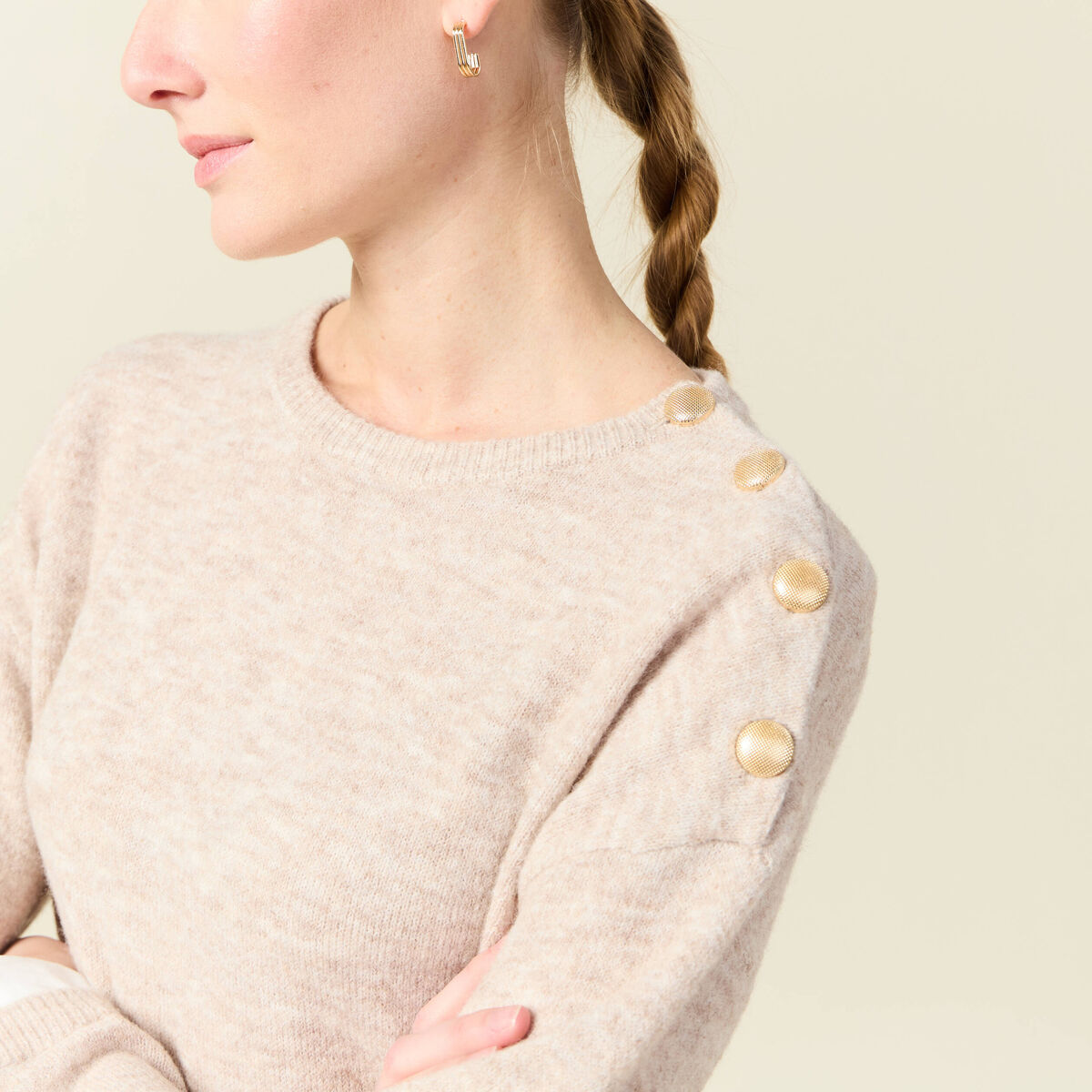 Pull manches longues 2-en-1 creme femme