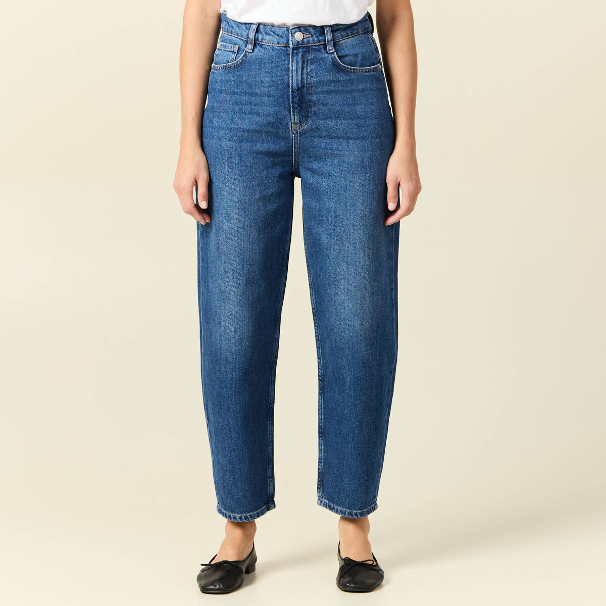 Jeans barrel taille haute denim stone femme