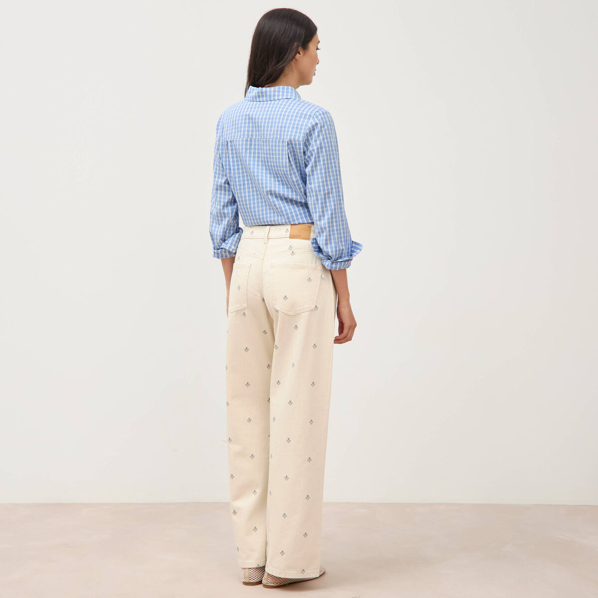 Jeans wide leg taille standard blanc femme