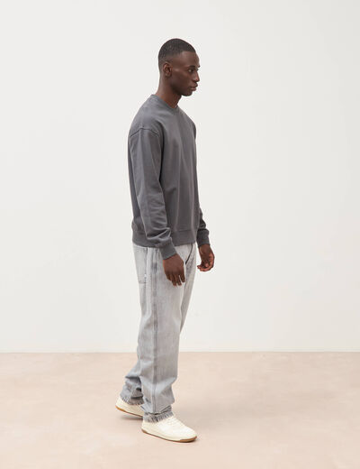 Sweat col rond manches longues en coton gris fonc&eacute; homme