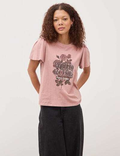 T-shirt col rond manches courtes vieux rose femme