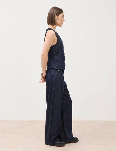 Gilet en jeans sans manches col rond denim brut femme