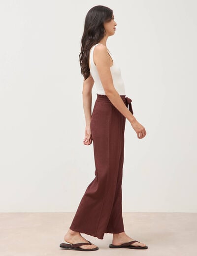 Pantalon loose avec ceinture marron cognac femme