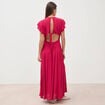 Robe fluide col v manches courtes rouge clair femme