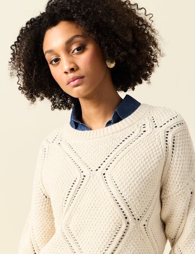 Pull manches longues ecru femme