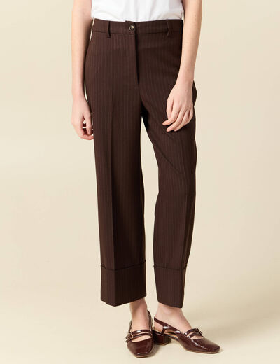 Pantalon taille haute marron fonc&eacute; femme