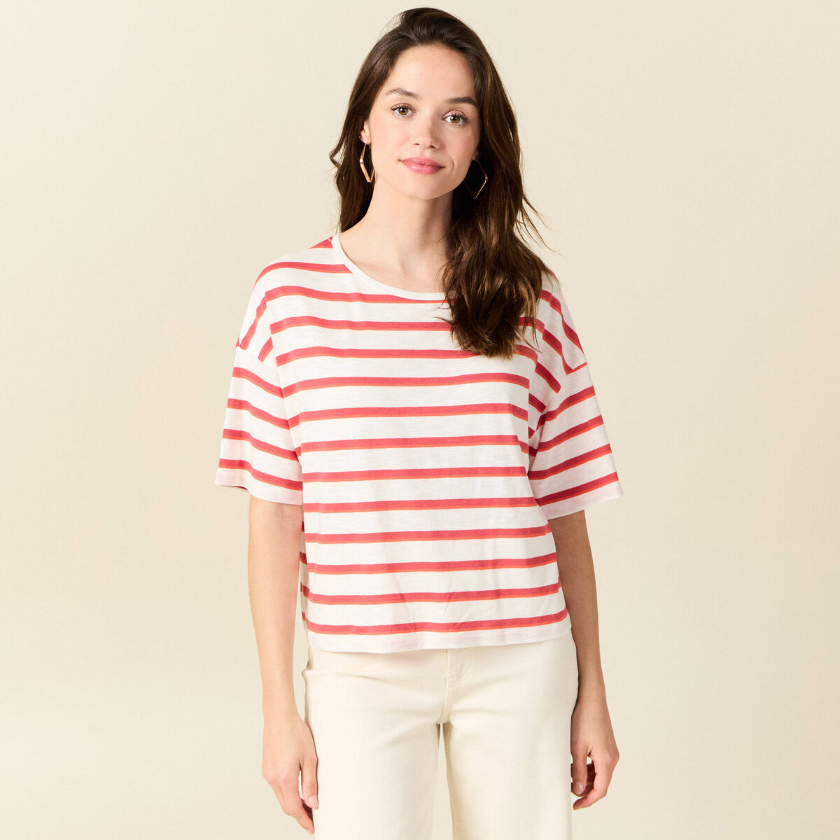 T-shirt manches courtes ecru femme