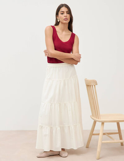 Jupe longue &eacute;vas&eacute;e en coton doubl&eacute;e ecru femme