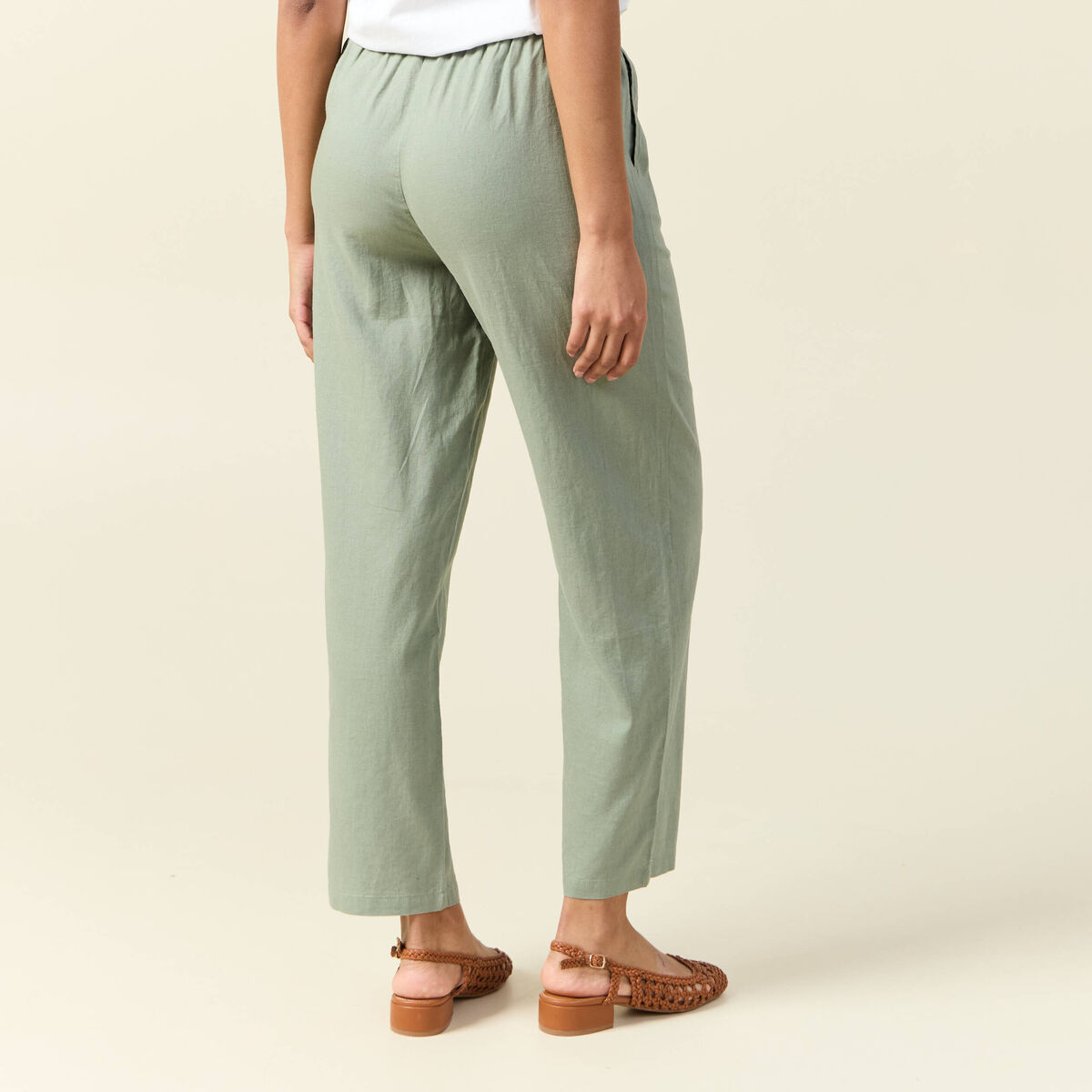 Pantalon droit 7/8ème vert kaki femme