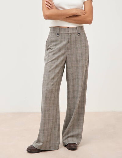 Pantalon large taille haute fluide noir femme
