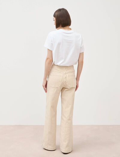 Jeans large taille haute ray&eacute; denim blanc femme