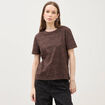 T-shirt droit col rond manches courtes marron chocolat femme