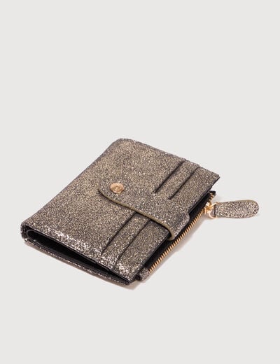 Portefeuille en cuir gris fonc&eacute; femme