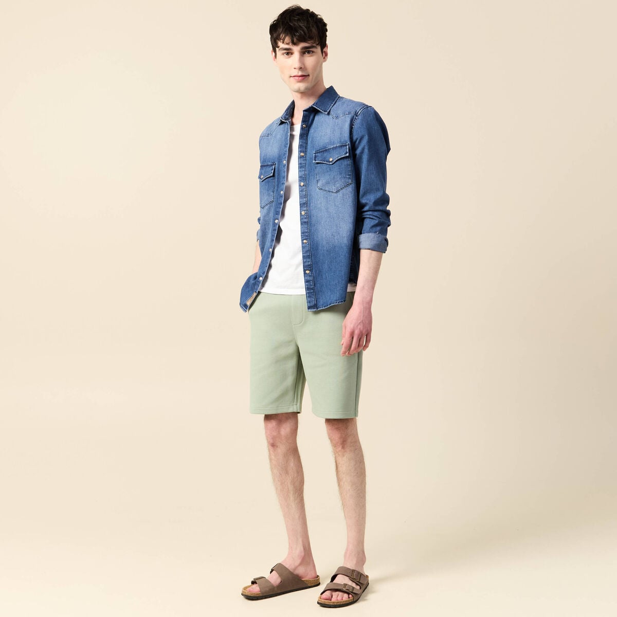 Bermuda vert olive homme