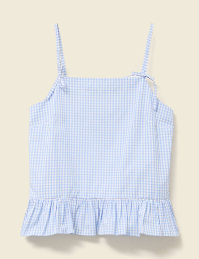 D&eacute;bardeur droit court col carr&eacute; bleu gris femme