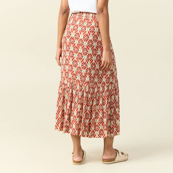 jupe longue evasee terracotta femme Jupe longue évasée terracotta femme