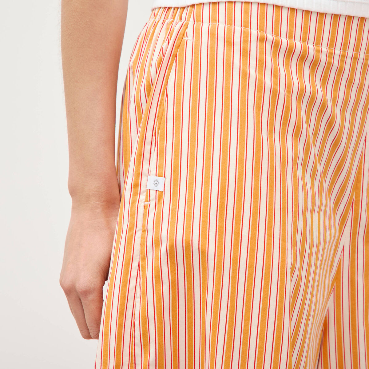 Pantalon large taille haute 3/4 en coton orange abricot femme