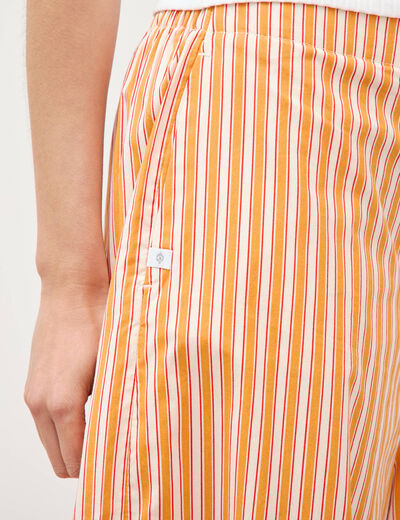 Pantalon large taille haute 3/4 en coton orange abricot femme