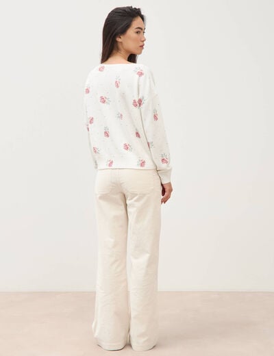 Pull col bateau manches longues ecru femme
