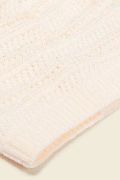 Bonnet à pompon ecru femme