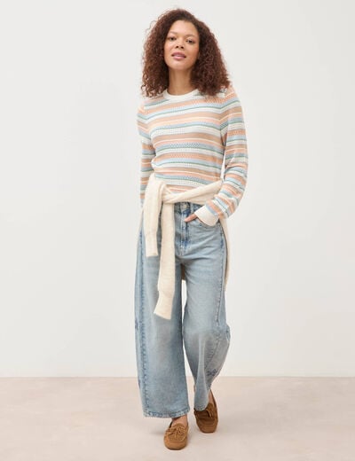 Pull ajour&eacute; col rond manches longues multicolore femme