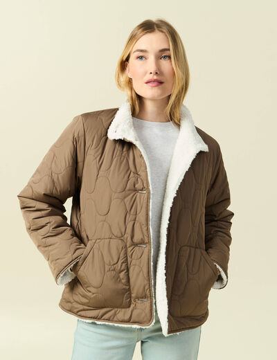 Parka courte droite effet polaire marron clair femme
