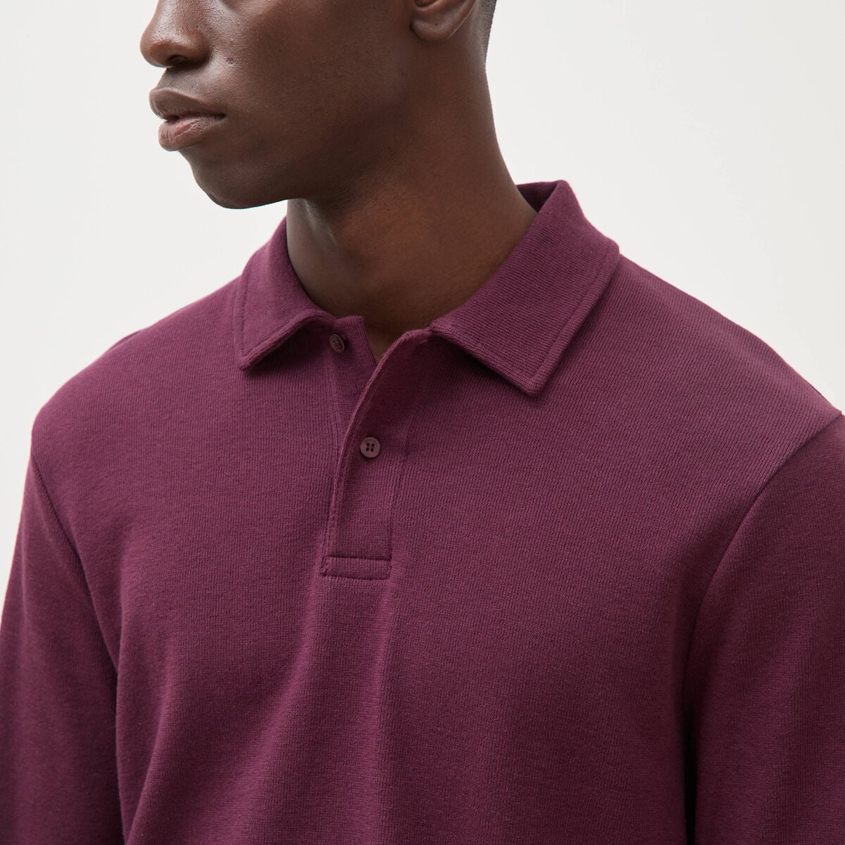 Polo droit manches longues en coton prune homme