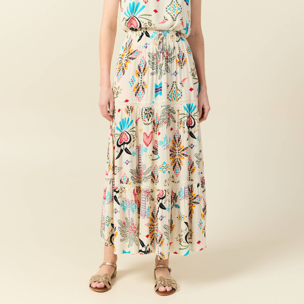 Jupe longue évasée blanc femme