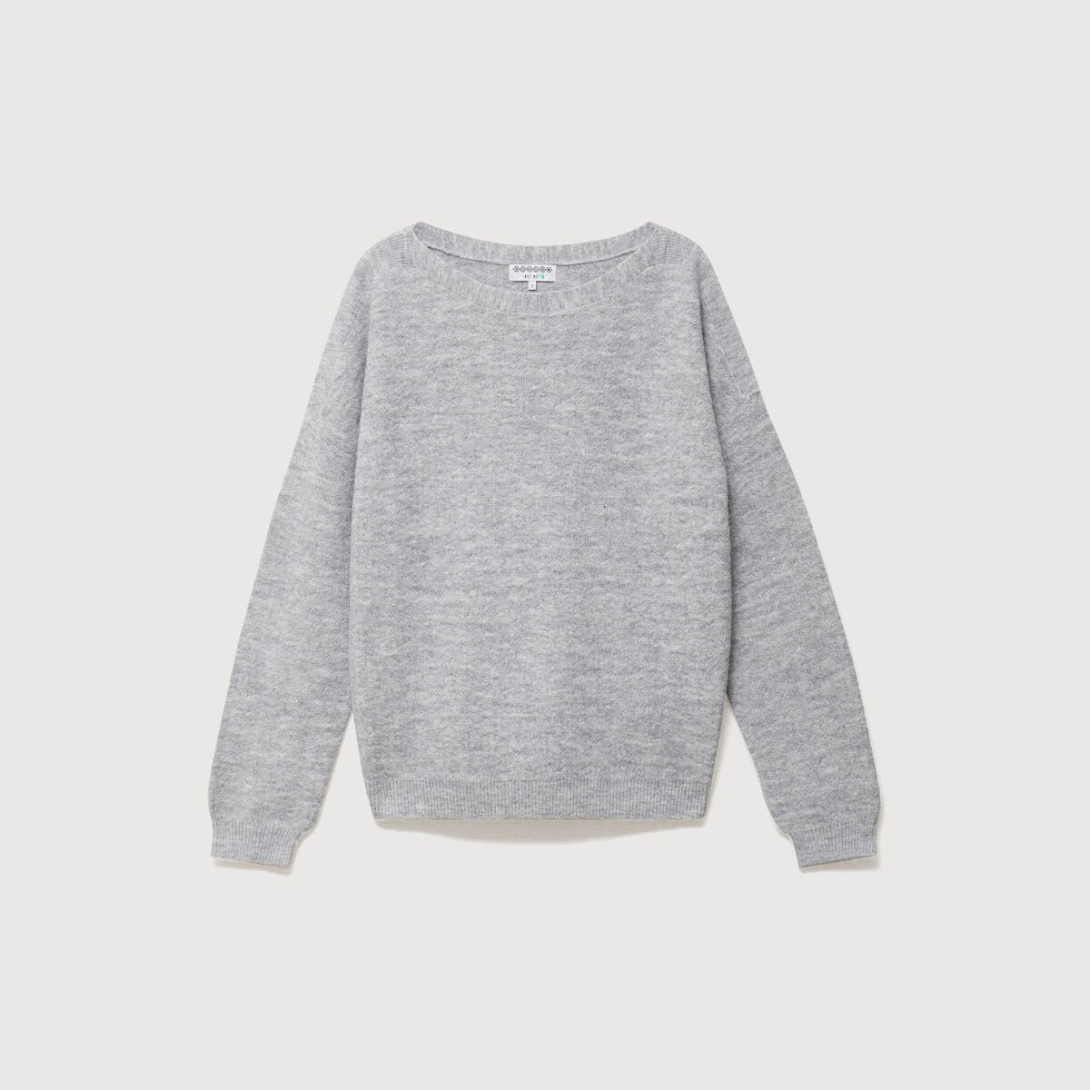 Pull manches longues col bateau gris femme