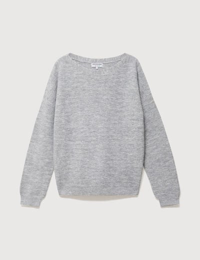 Pull manches longues col bateau gris femme