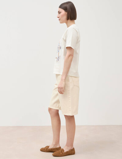 T-shirt en coton manches courtes ivoire femme