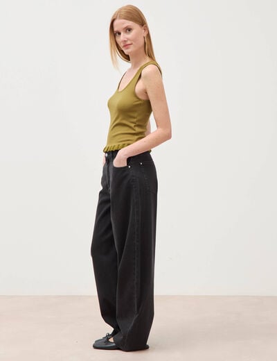 D&eacute;bardeur bretelles col rond vert kaki femme